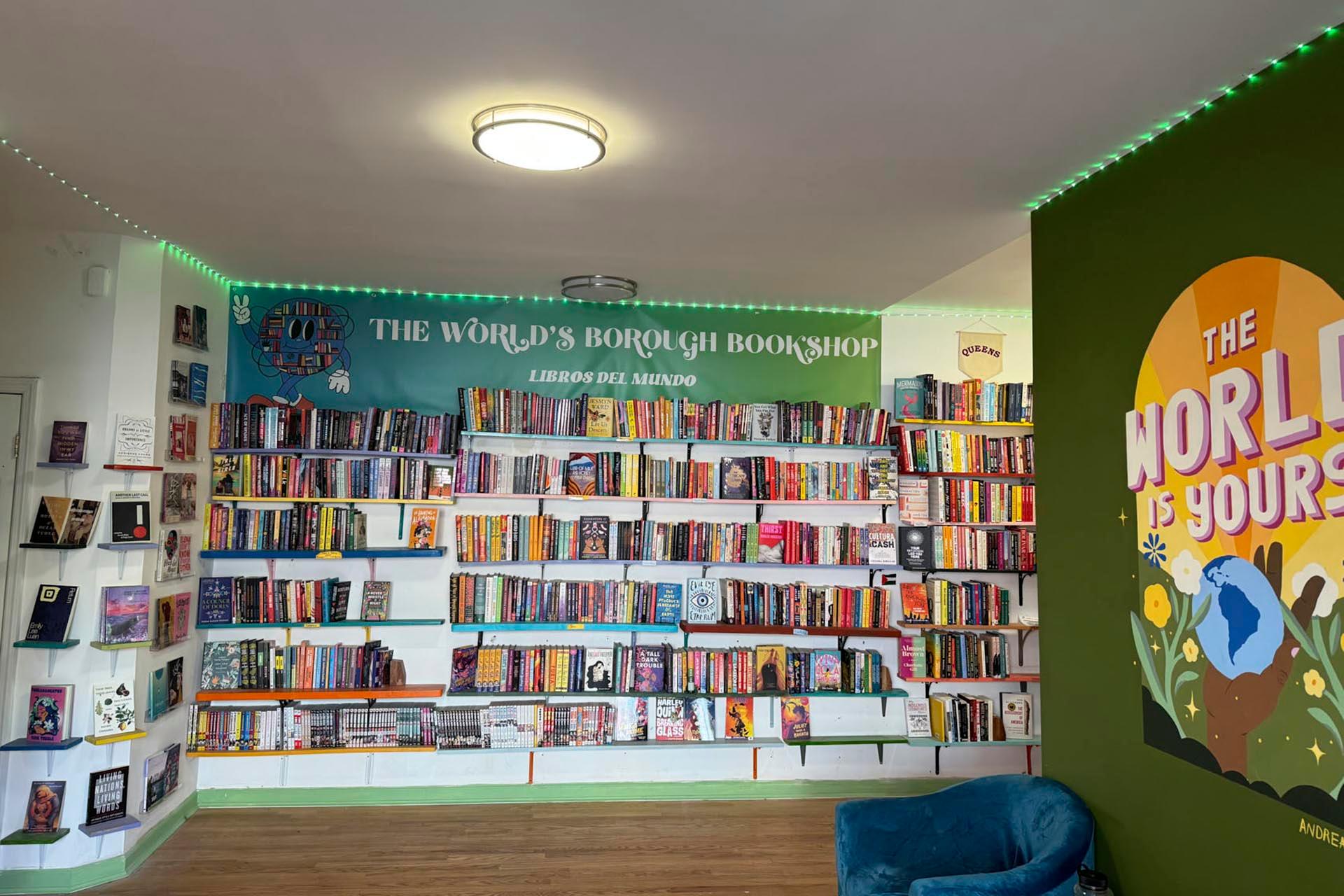 Shelves filled with books at World's Borough Bookshop