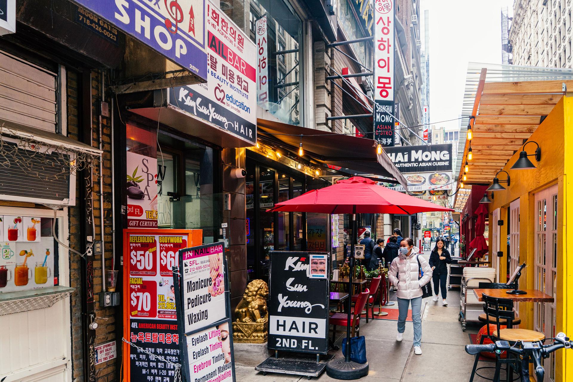 street scene in Koreatown during the day, in Manhattan