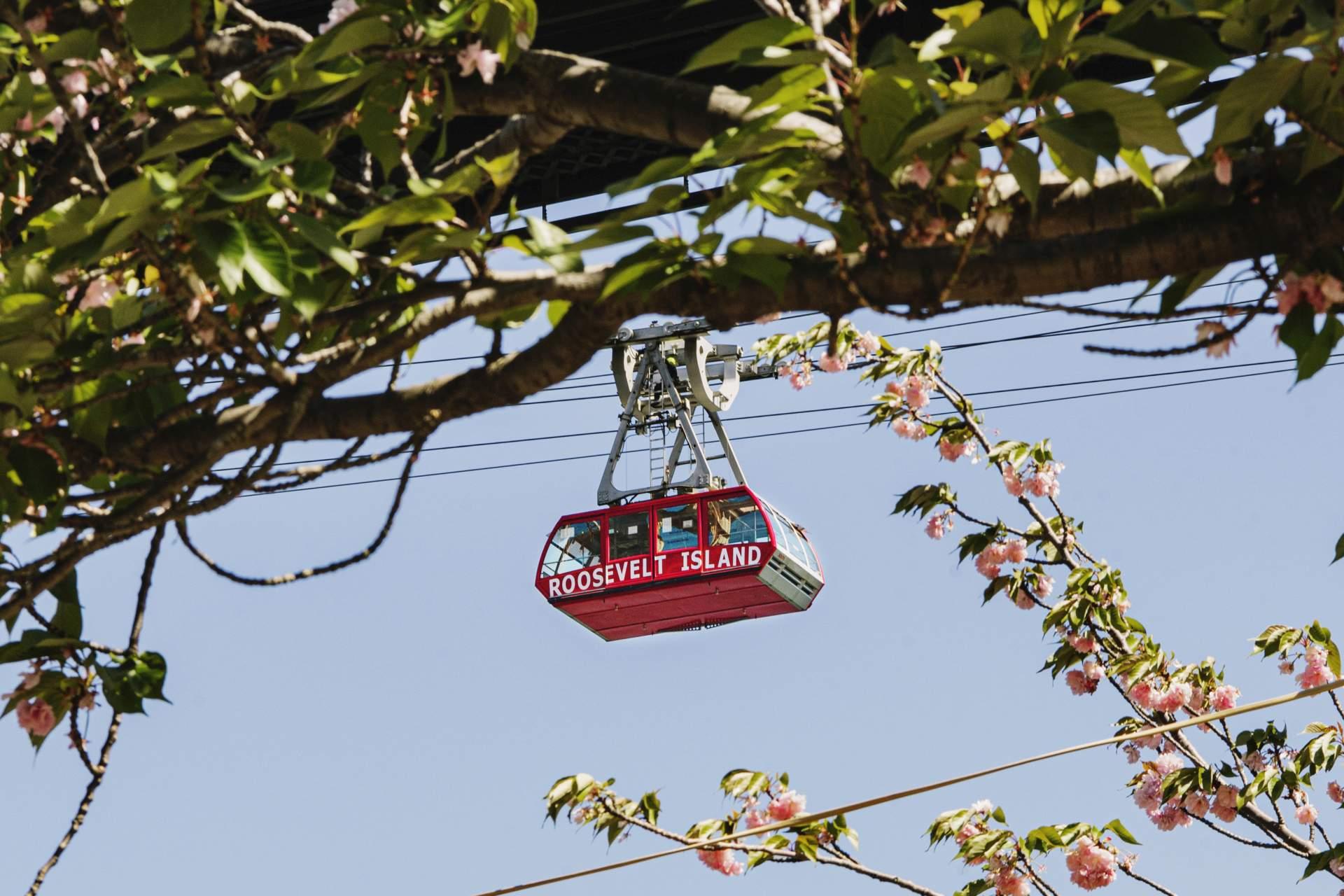 Roosevelt Island Tram against a blue sky