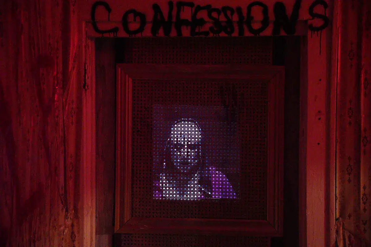 Scary nun in confessionary in Haunted House 